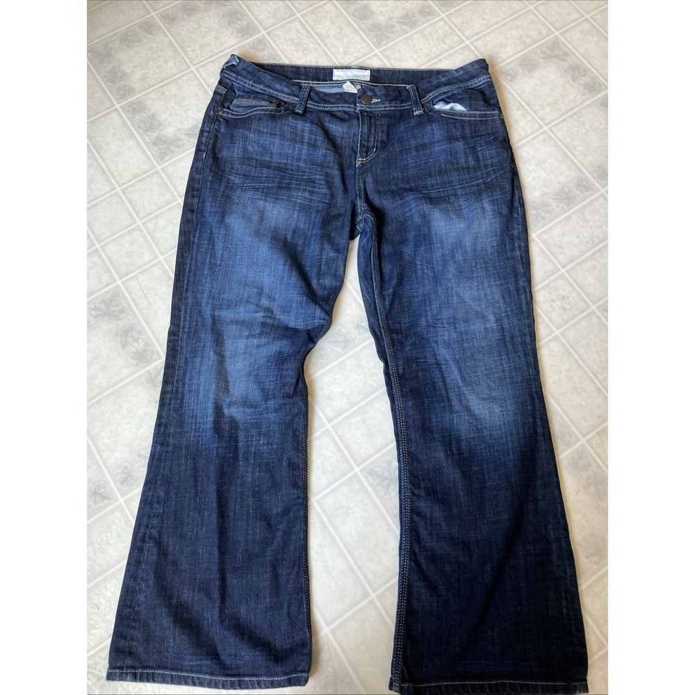 Maurices Wide Leg Jeans Morgan boot Cut Embroidered Pockets 16 X Short Dark Wash